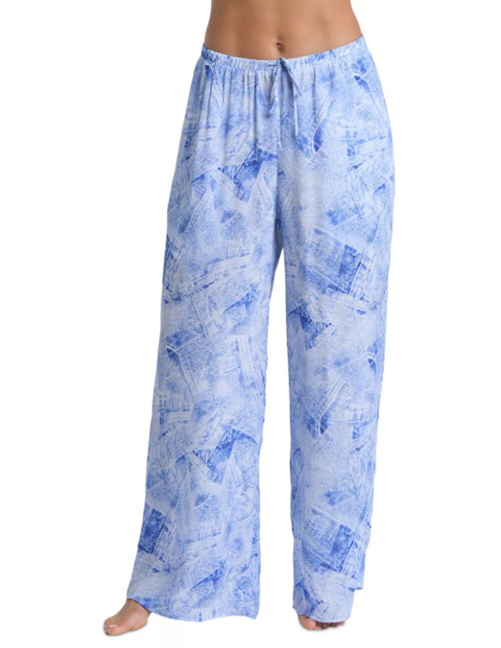 L’AGENCE Geraldine Blue & White Denim Print Silk Blend Wide Leg Pants Size M